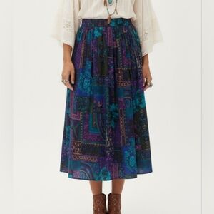 F. Shay Vintage 60's 70's Blue Purple Midi Length Elastic Waist Skirt, Size 8
